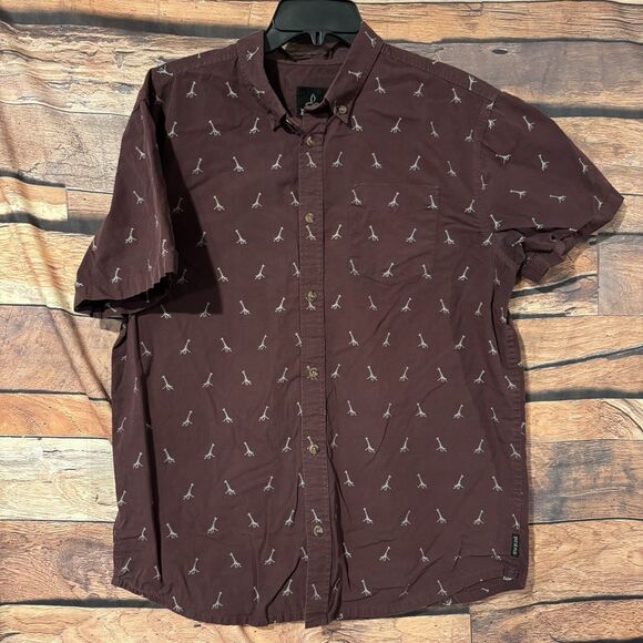 prAna Other - Prana Broderick Shirt Men's L S/S Button Up Giraffe Print Organic Cotton Maroon